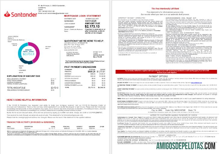 Extrato de hipoteca do Banco Santander da Espanha em formatos Word e PDF 1 2 exemplo real